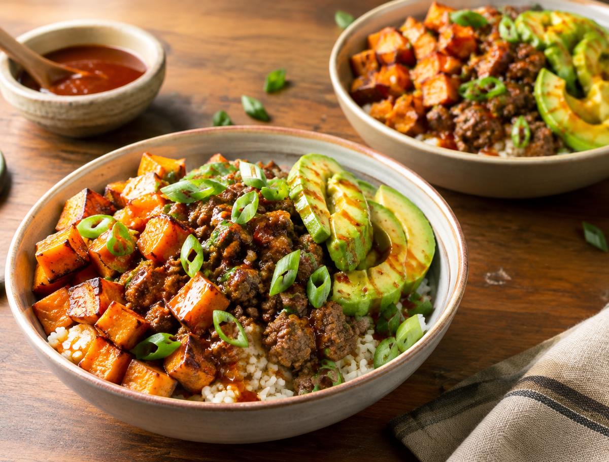 Hot Honey Beef & Sweet Potato Bowls